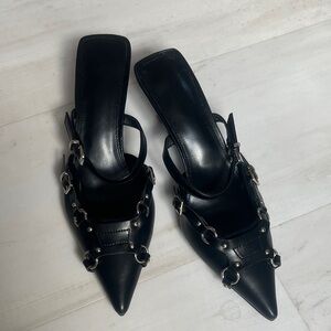 Elegant Black Studded Slingback Heels